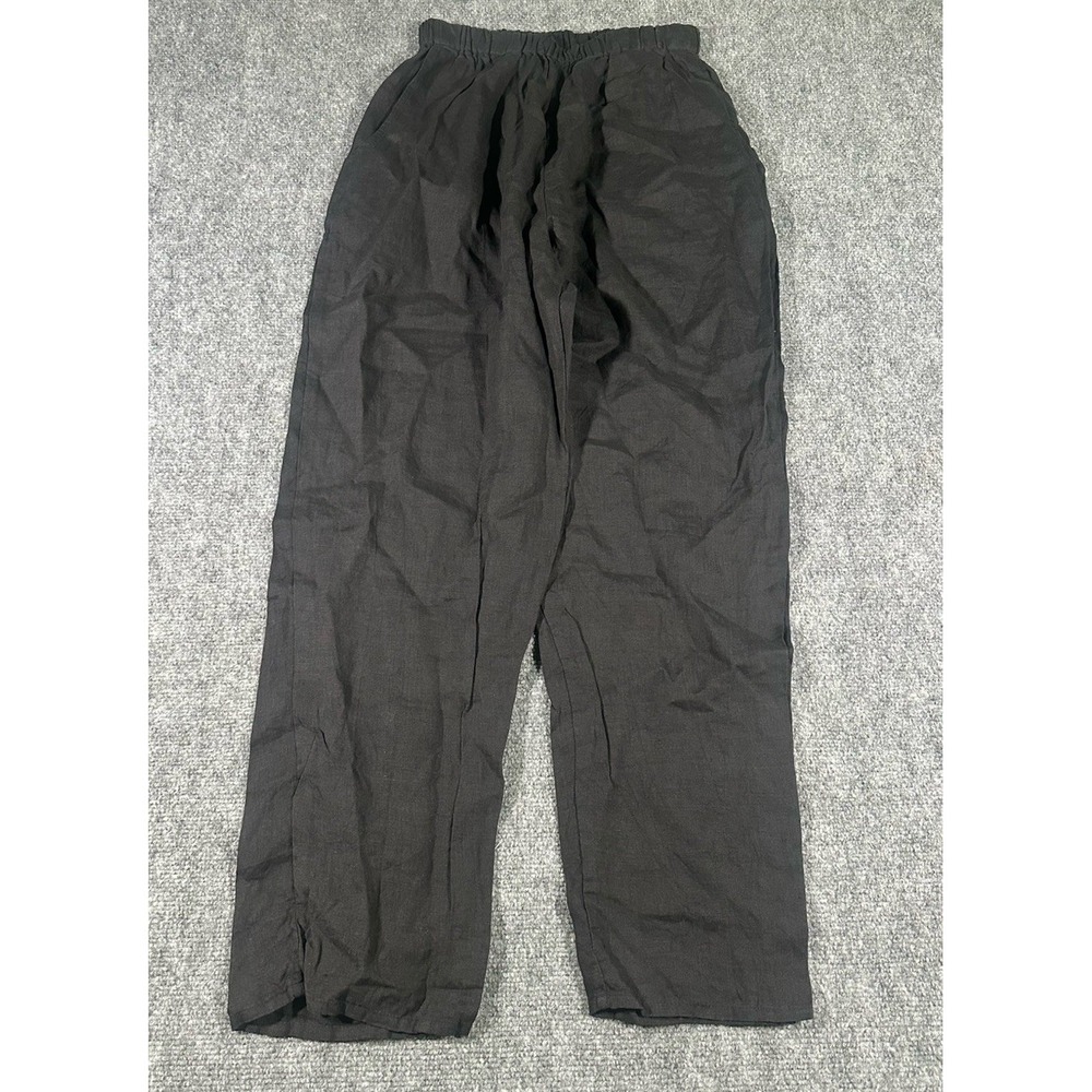 FLAX Brand Women's Black Linen Pants Size Small 4-6 Pull On Elastic Waist